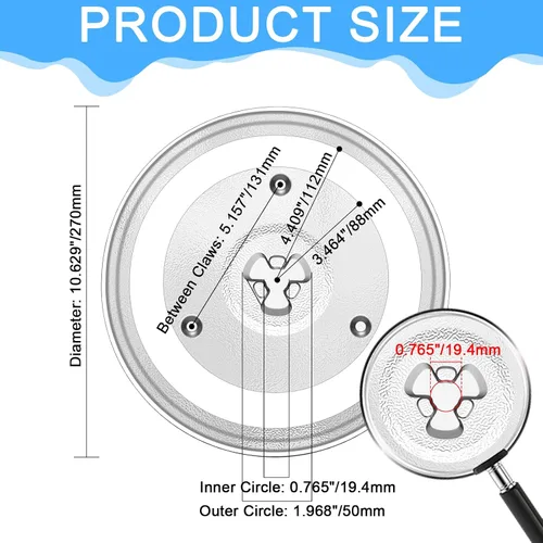 Miniatura 2 de SDTC Tech Placa de vidrio para microondas de 10.6 pulgadas, bandeja de vidrio de repuesto compatible con GE, Panasonic, Toshiba, Galanz, Farberware