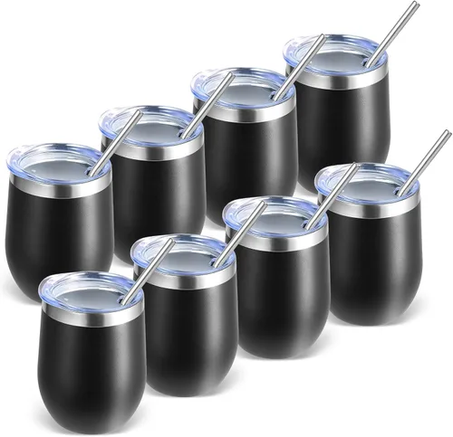 Miniatura 33 de Volhoply - Juego de 12 vasos de vino de 12 onzas con tapa, hechos de acero inoxidable con aislamiento al vacío de doble pared, vasos de vino sin Rosa