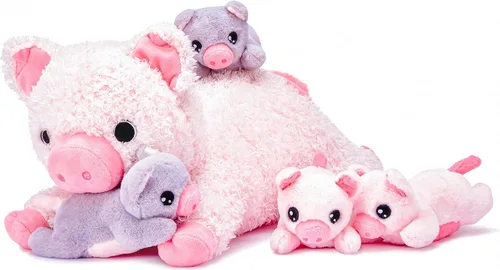 Miniatura 10 de IKASA Muñeco de peluche de mamá gato, juguete de peluche suave y abrazable de 16" con pequeños mini bebés gatitos, regalos para niños, niñas y niños