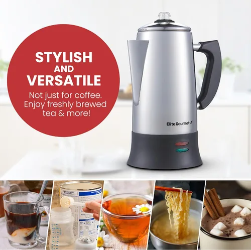 Miniatura 6 de Elite Gourmet EC923 Cafetera Percoladora Eléctrica, Libre de BPA, Mantiene Caliente, Perilla Transparente de Progreso de Preparación, Mango de Toque