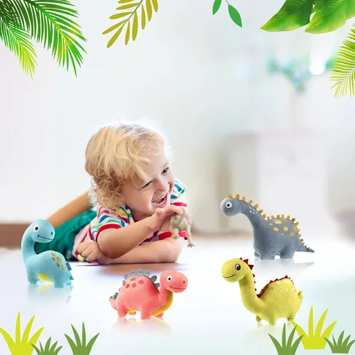 Miniatura 6 de Aoriher Paquete de 4 juguetes de peluche de dinosaurio de 9 pulgadas, adorables juguetes de peluche de dinosaurio para niños, bebés, regalos