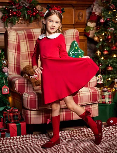 Miniatura 7 de Arshiner Vestido de manga larga para niñas, casual, vintage, con cuello de Peter Pan, vestido de fiesta con vuelo, de 3 a 14 años