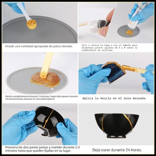 Miniatura 5 de iienjoy Kit de reparación Kintsugi, Kit Kintsugi seguro para alimentos de 4 colores repara cerámicas rotas, jade, vidrio, cerámica significativa