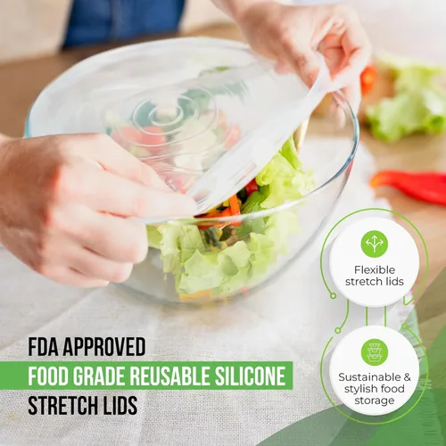 Miniatura 4 de Tapas elásticas reutilizables de silicona para almacenamiento de alimentos en refrigerador - Cubiertas elásticas resistentes al calor para tazones
