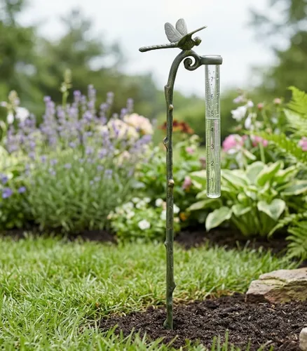 Miniatura 5 de Estaca de jardín de libélula de manómetro de lluvia - SPI Home - Calibre de aluminio para precipitaciones