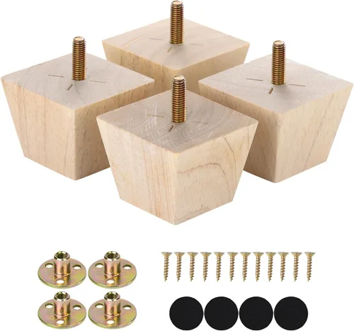 Miniatura 8 de Michanco Juego de 4 patas cuadradas para sofá de 2 pulgadas, patas de repuesto de madera para sofá otomano, sillón reclinable