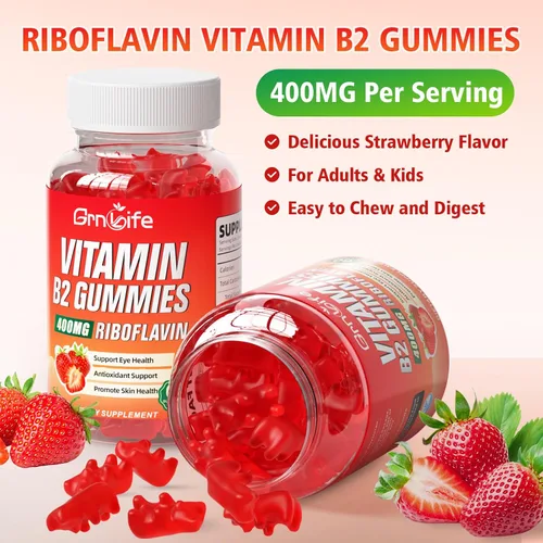 Miniatura 6 de Gomitas de vitamina B2, riboflavina de 400 mg con magnesio para niños y adultos, gomitas B2 para alivio de la migraña y apoyo energético, sabor a