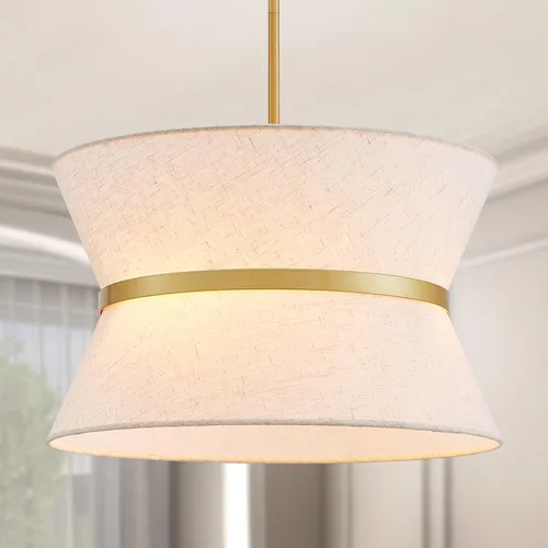 Miniatura 11 de Candelabro de Tambor de Tela Moderno, Lámpara Colgante para Sala de Estar, Dormitorio, Comedor, D18 x 16-54 pulgadas (Altura Ajustable), Marco