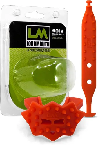 Loudmouth - Protector bucal de fútbol, boquilla de fútbol 3D SpikeSurge con correa, se adapta a adultos y jóvenes, accesorios de fútbol (naranja