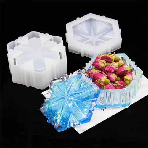 Miniatura 7 de Molde de resina para caja de copo de nieve, molde de silicona para tarro de joyería de Navidad con tapa, molde de fundición epoxi
