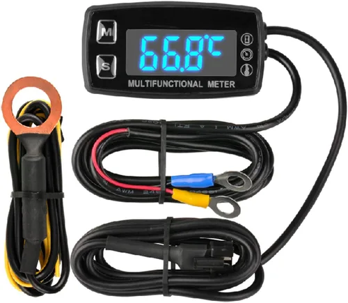 Runleader Medidor digital de horas del motor LED, RPM y pantalla de temperatura, recordatorio de mantenimiento, funcionamiento externo para