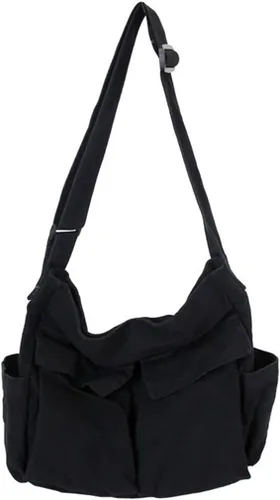 GAXOS Bolso bandolera estético para la escuela, estilo vintage, de lona negra, para mujer, bolso de hombro para laptop