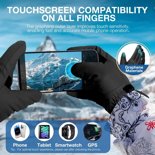 Miniatura 4 de SIMARI Guantes cálidos impermeables de invierno para mujeres y hombres con dedos para pantalla táctil, esquí, nieve, viento, para clima frío