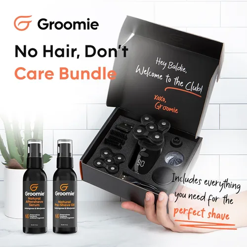 Miniatura 2 de GROOMIE Paquete sin pelo, no importa, afeitadoras eléctricas 5D BaldiePro para hombres calvos, aceite natural para preafeitado para promover