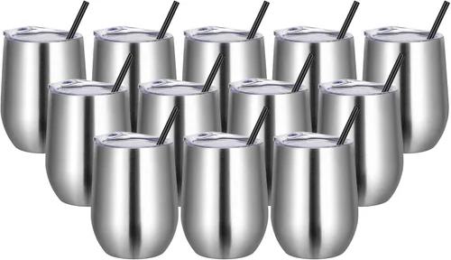 Miniatura 22 de VEGOND - Vaso de vino de acero inoxidable de 12 onzas con tapa y popote, vaso de vidrio de vino aislado de doble pared sin tallo, taza de café
