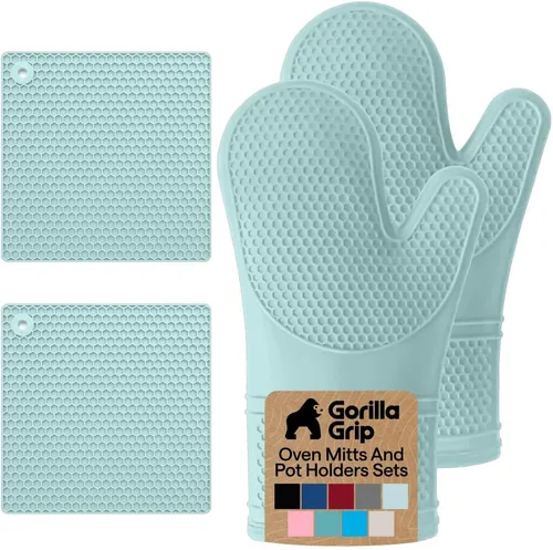 Miniatura 25 de Gorilla Grip - Juego de guantes de horno de silicona resistentes al calor extralargos, forro acolchado suave, guantes flexibles impermeables