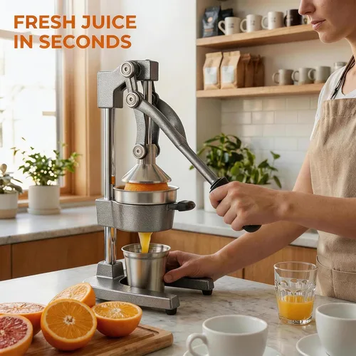 Miniatura 8 de Exprimidor manual de cítricos de hierro fundido, exprimidor manual de naranja con taza y colador de acero inoxidable 304, prensa de granada de Gris