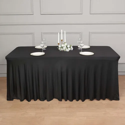 Miniatura 8 de Efavormart - Falda de mesa rectangular de una pieza de elastano de 6 pies, color negro, con volantes