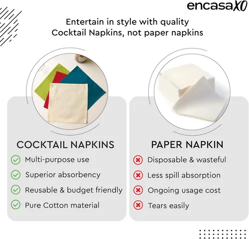 Miniatura 8 de Encasa XO Cocktail Cloth Napkins Set of 12 Pure Cotton Table Napkin Size (9"x9") B Grey Solid Machine Washable