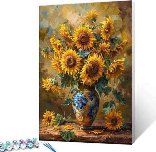 Miniatura 41 de Tucocoo Kit de pintura de lavanda por números con pinceles y pigmento acrílico sobre lienzo para adultos, diseño rústico de ventanas, arte floral