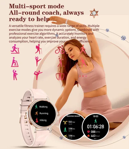 Miniatura 6 de Relojes inteligentes para mujer con llamadas Bluetooth de diamantes, reloj inteligente con pantalla HD de 1.27 pulgadas, rastreador de actividad