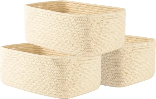 Miniatura 12 de Cesta tejida pequeña, 12 x 8 x 4.5 pulgadas, cesta de almacenamiento para organizar, bonita canasta de cuerda pequeña para estante de armario, cubos