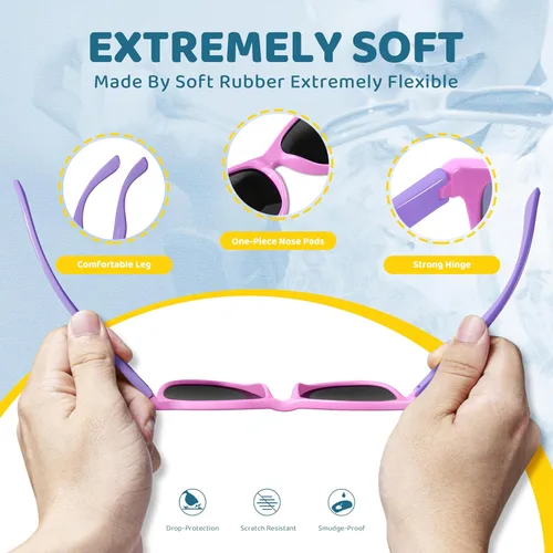 Miniatura 4 de Lentes de sol de goma Rivbos RBK004, flexibles, para niños lentes para bebés y niños de 3-10 (vidrio espejado disponible).
