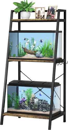 Miniatura 6 de GDLF Soporte para tanque de peces de 5-10 galones con estante para plantas, soporte de acuario de metal con estante de almacenamiento, se adapta a