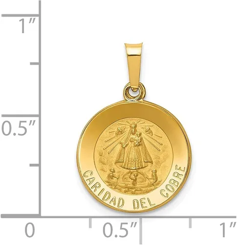 Miniatura 3 de Diamond2Deal Colgante de oro amarillo de 14 quilates pulido y satinado Caridad Del Cobre, joyería fina para mujer (L- 0.866in, W- 0.591in), Oro