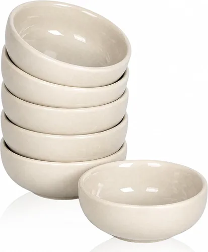 Juego de 6 cuencos de cerámica pequeños de 2.7 onzas para salsa de caramelo, bonitos cuencos de cerámica aptos para microondas y aperitivos