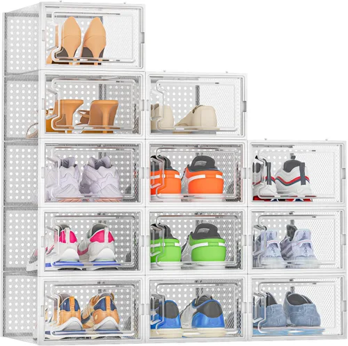Miniatura 14 de HOMIDEC Almacenamiento de zapatos, paquete de 12 organizadores de zapatos para armario, cajas de zapatos apilables de plástico transparente