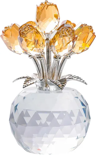 Miniatura 14 de YWHL Figurilla de Flor de Rosa Rosa de Cristal Hecha a Mano con Jarrón Redondo, Regalos de Rosas para Novia, Esposa, Hermana, Regalos Románticos