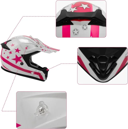 Miniatura 8 de XFMT - Juego de casco DOT con gafas y guantes para motocross, cuatrimoto y vehículos todoterreno para niños y jóvenes, casco Mx, estrella rosada