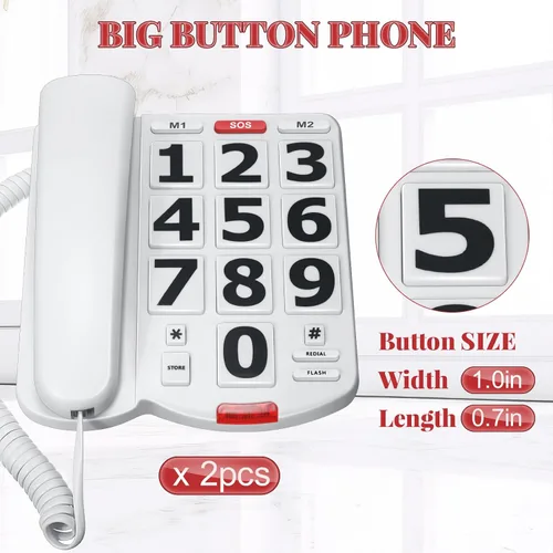 Miniatura 2 de Tellegloww Teléfono de botón grande para personas mayores, teléfono fijo con cable, marcación de un toque, timbre y altavoz ajustables para personas