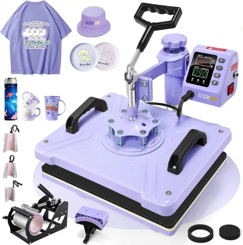 Miniatura 10 de WHUBEFY Prensa de calor, máquina de impresión de camisetas 5 en 1 de 15 x 12 pulgadas, máquina de transferencia de calor industrial digital