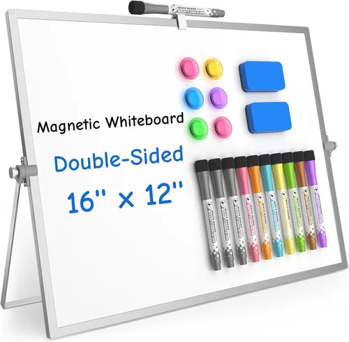 Miniatura 10 de Grtard Pizarra blanca magnética de borrado en seco, pizarra blanca de escritorio de doble cara de 16 x 12 pulgadas con soporte, juego de pizarra