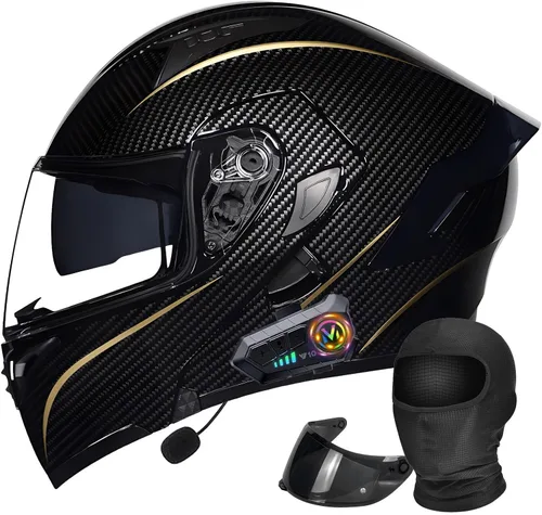 Miniatura 16 de Casco modular Moto Bluetooth con doble visera, con micrófono para Respuesta Automática Casco de Moto Homologado ECE Adecuado para Hombre Mujer