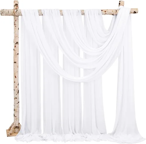 Miniatura 2 de Cortinas de arco de boda, 8 paneles de 28" x 20 pies, cortinas de tela de gasa blanca para ceremonia y recepción Blanco