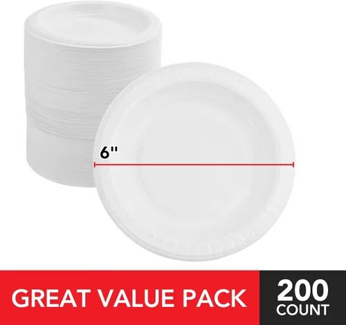 Miniatura 2 de Stock Your Home 200 platos de plástico blanco de alta calidad, platos desechables blancos de 6 pulgadas para pastel de boda, platos de postre