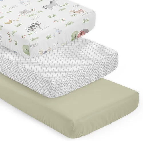 Miniatura 8 de Sweet Jojo Designs Sábana bajera ajustable de animales de granja para cuna portátil para cuna o paquete y juego - Acuarela de granja caballo, vaca