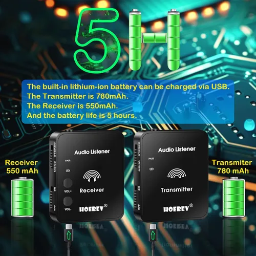 Miniatura 7 de Hoerev Sistema de monitor inalámbrico en el oído, equipo de estudio, sistema profesional transmisor de guitarra con batería recargable para estudio