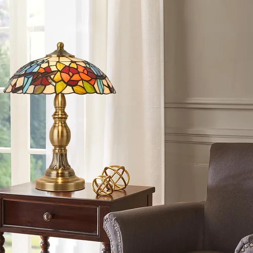 Miniatura 9 de Lámpara de mesa estilo Tiffany, lámpara de mesa de vidrio manchado, lámpara de decoración antigua artesanal para mesita de noche, dormitorio, sala