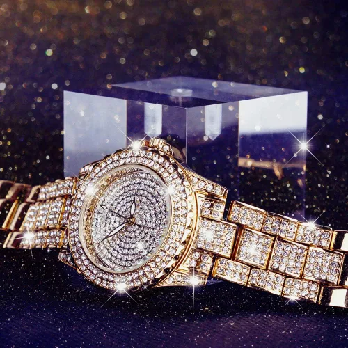 Miniatura 5 de Smalody Round Luxury Women Watch Crystal Rhinestone Diamond Watches Stainless Steel Wristwatch Iced Out Watch with Japan Quartz Movement for Women