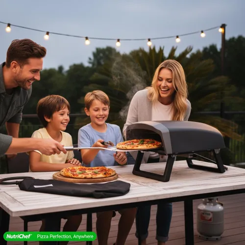 Miniatura 5 de Horno de Pizza para Exteriores NutriChef - Piedra de Pizza Giratoria Manual de 360° - Calor Ajustable - Incluye Pala de Pizza, Cortador de Pizza