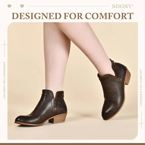 Miniatura 5 de SDONY Botines de tacón bajo para mujer, botines gruesos y elegantes con cremallera para mujer