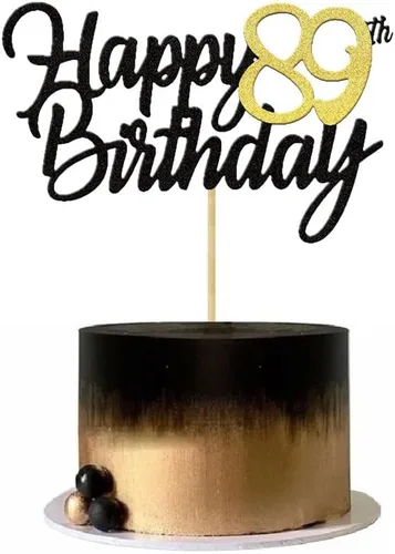 Miniatura 3 de Decoración para tartas de cumpleaños 89 con purpurina para 89 aniversario, decoración de cumpleaños de 89 años, decoraciones doradas para tartas