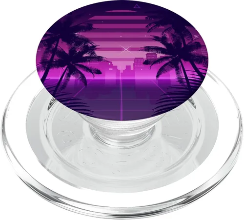 Miniatura 7 de Retro Synthwave Vaporwave 80s Style Design - Palmeras PopSockets intercambiables PopGrip