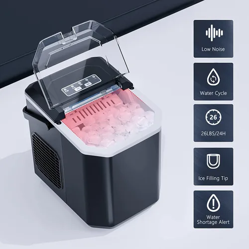Miniatura 2 de Antarctic Star Máquina portátil de hielo para encimera con asa, máquinas de autolimpieza, 26 libras/24 horas, 9 cubos listos en 6 minutos, hielo S/L