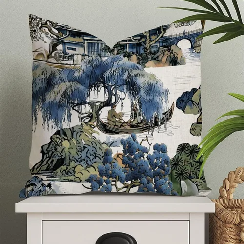 Miniatura 58 de ArogGeld Fundas de Almohada Euro Sham Florales Verde y Blanco Gris Estilo Chinoiserie Funda de Almohada Asiática Funda de Cojín Decorativo 18x18