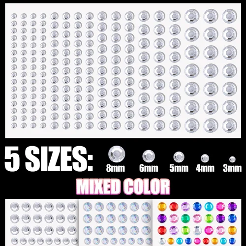 Miniatura 3 de Juego de 6 hojas de calcomanías para la cara, 2 unidades, diamantes de imitación autoadhesivos con forma de arco iris, con pegamento de maquillaje